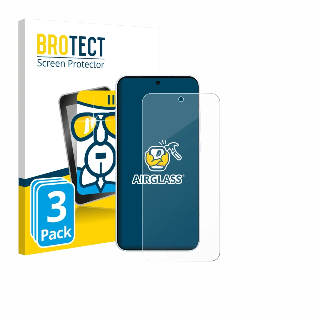 Face avant d’un emballage produit avec le logo de la marque BROTECT. À côté, l’appareil Oppo Find X8s est représenté avec la p