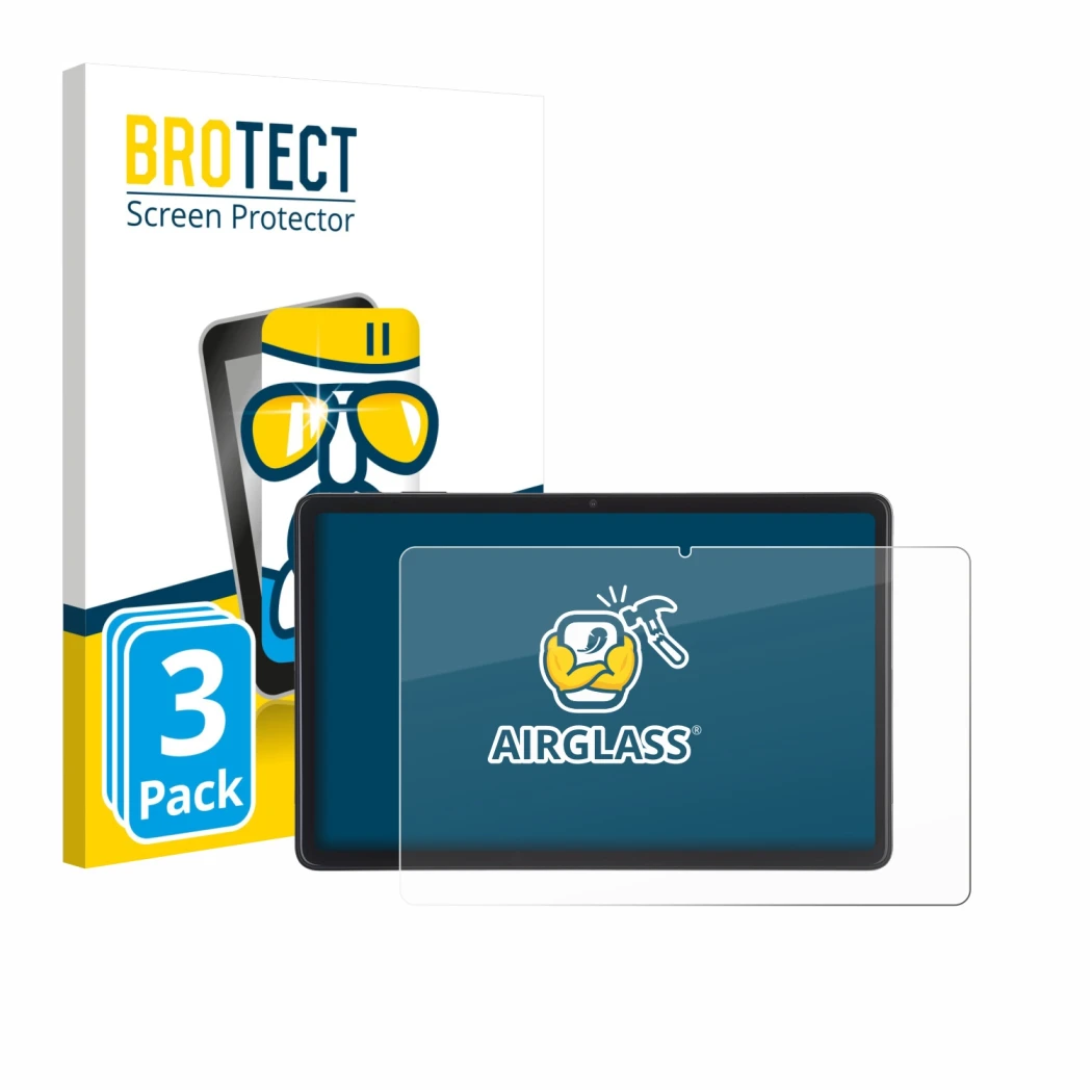 Face avant d’un emballage produit avec le logo de la marque BROTECT. À côté, l’appareil Acepad A171 10.4