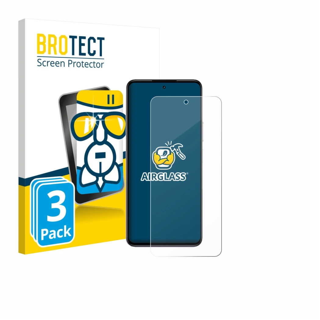 Face avant d’un emballage produit avec le logo de la marque BROTECT. À côté, l’appareil realme P4x 5G est représenté avec la p