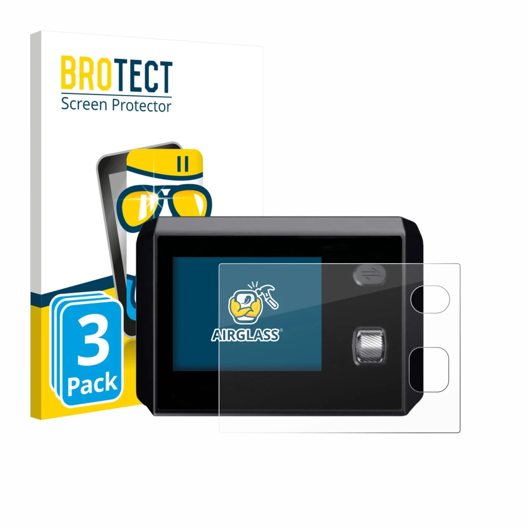 Face avant d’un emballage produit avec le logo de la marque BROTECT. À côté, l’appareil SkyRC MC5000 est représenté avec la pr