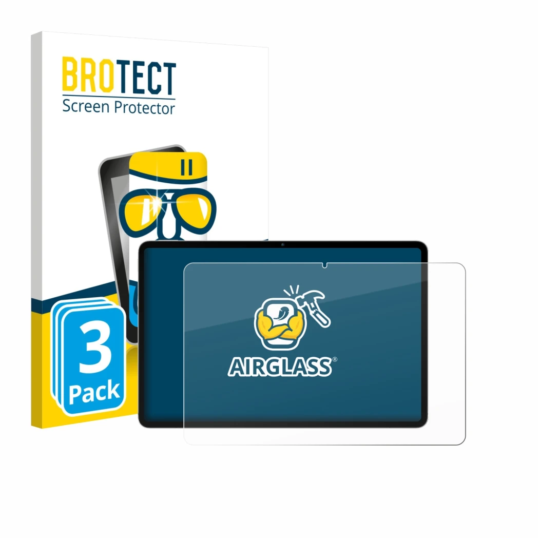 Face avant d’un emballage produit avec le logo de la marque BROTECT. À côté, l’appareil Blackview Oscal Elite 1 12.1