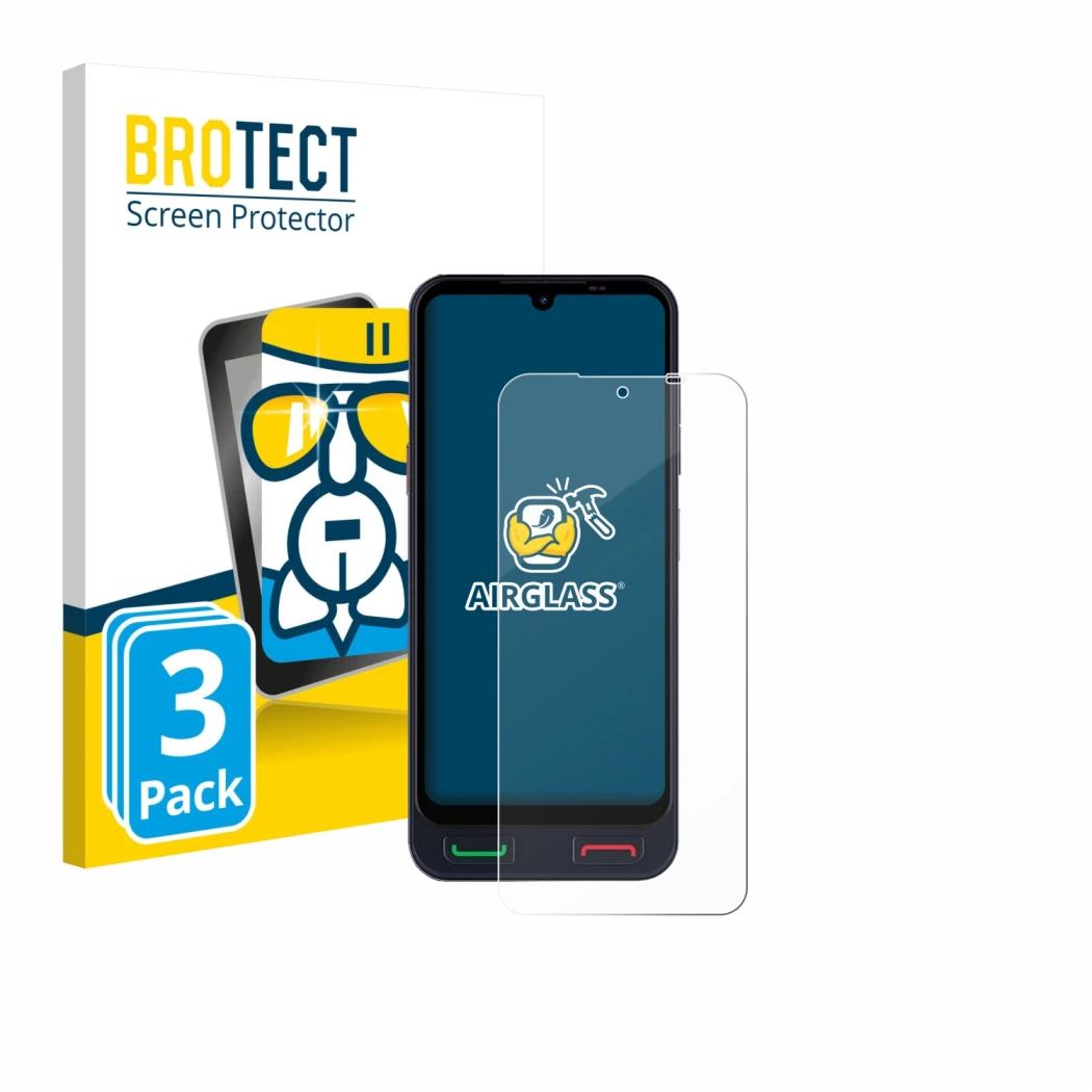 Face avant d’un emballage produit avec le logo de la marque BROTECT. À côté, l’appareil SPC Zeus 2 Pro est représenté avec la 