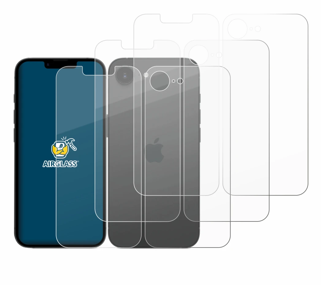 Image de l'appareil Apple iPhone 17e (Avant+Arrière) avec une grande variété de protections d'écran.