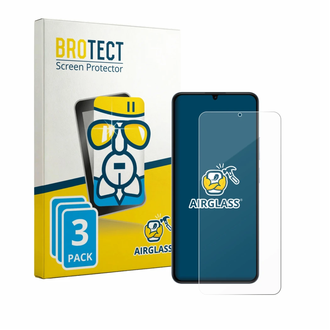 Face avant d’un emballage produit avec le logo de la marque BROTECT. À côté, l’appareil realme Note 80 est représenté avec la 