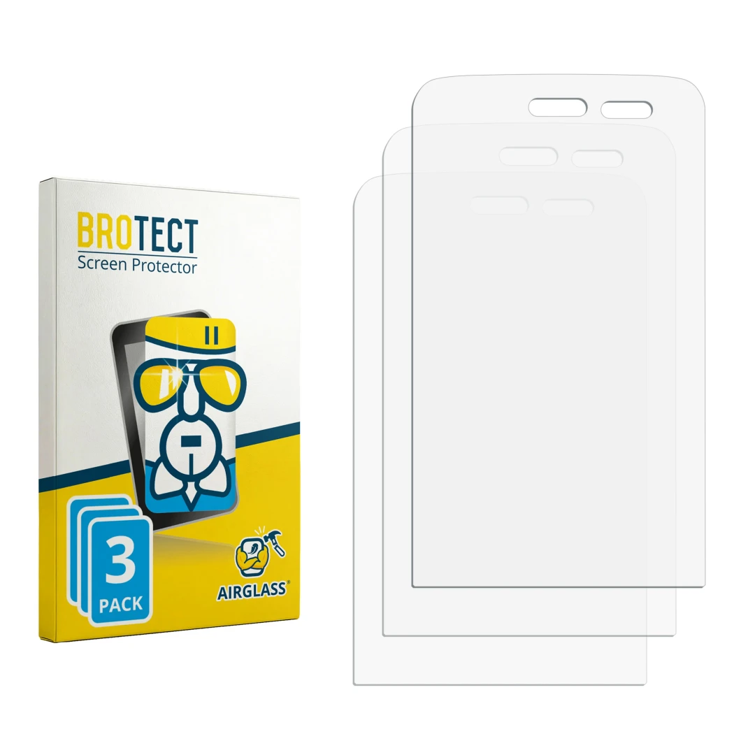 Face avant d’un emballage produit avec le logo de la marque BROTECT. À côté se trouve la protection d’écran correspondante.