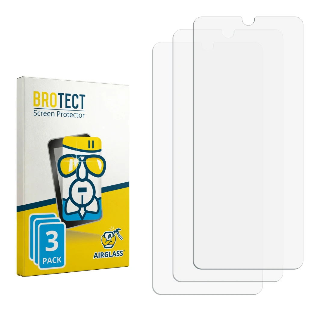 Face avant d’un emballage produit avec le logo de la marque BROTECT. À côté se trouve la protection d’écran correspondante.