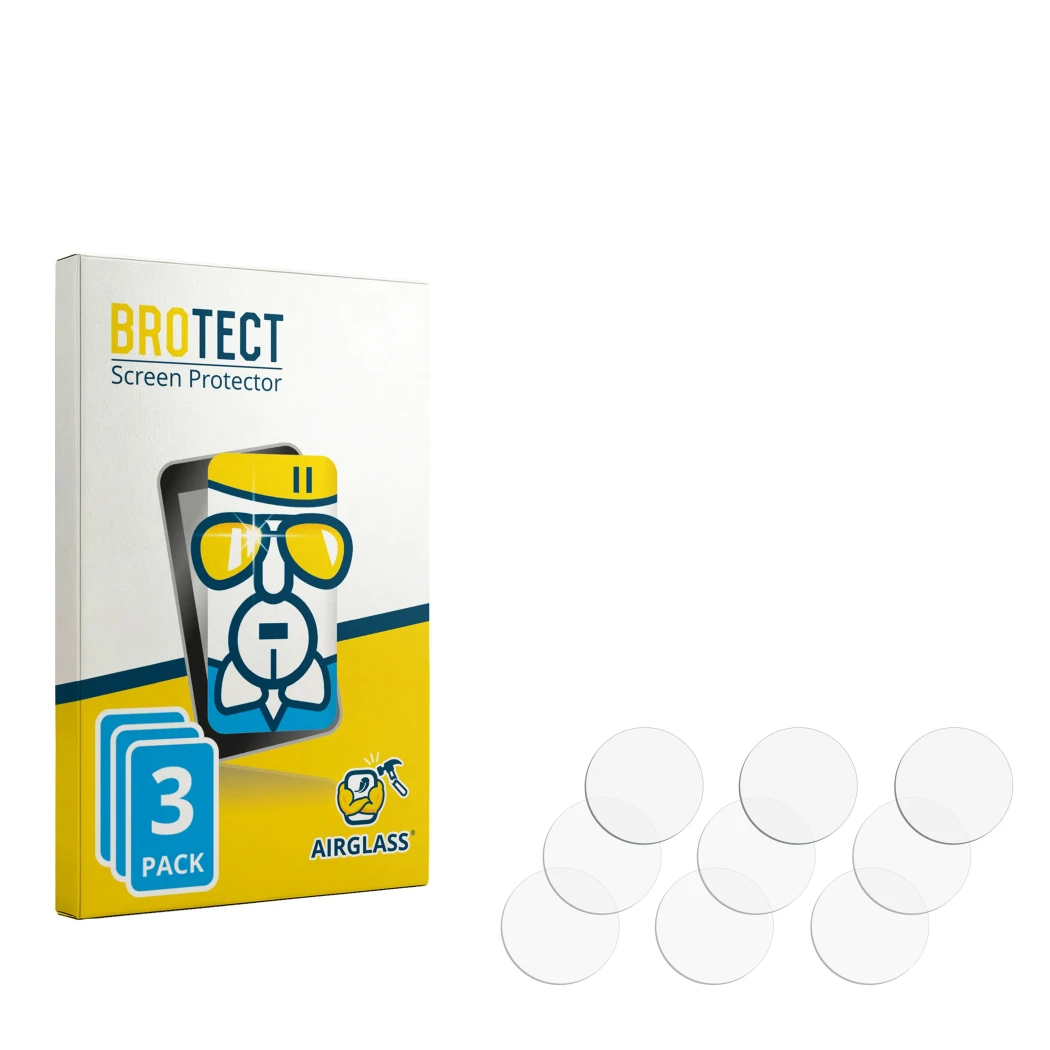 Face avant d’un emballage produit avec le logo de la marque BROTECT. À côté se trouve la protection d’écran correspondante.