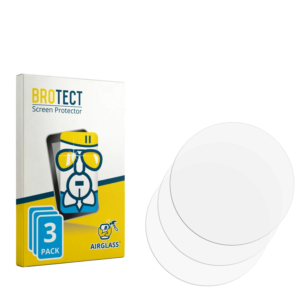 Face avant d’un emballage produit avec le logo de la marque BROTECT. À côté se trouve la protection d’écran correspondante.