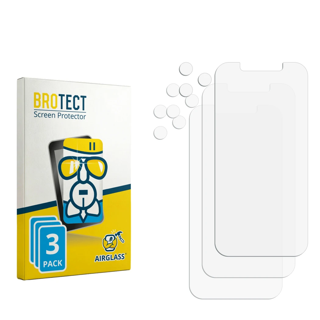 Face avant d’un emballage produit avec le logo de la marque BROTECT. À côté se trouve la protection d’écran correspondante.