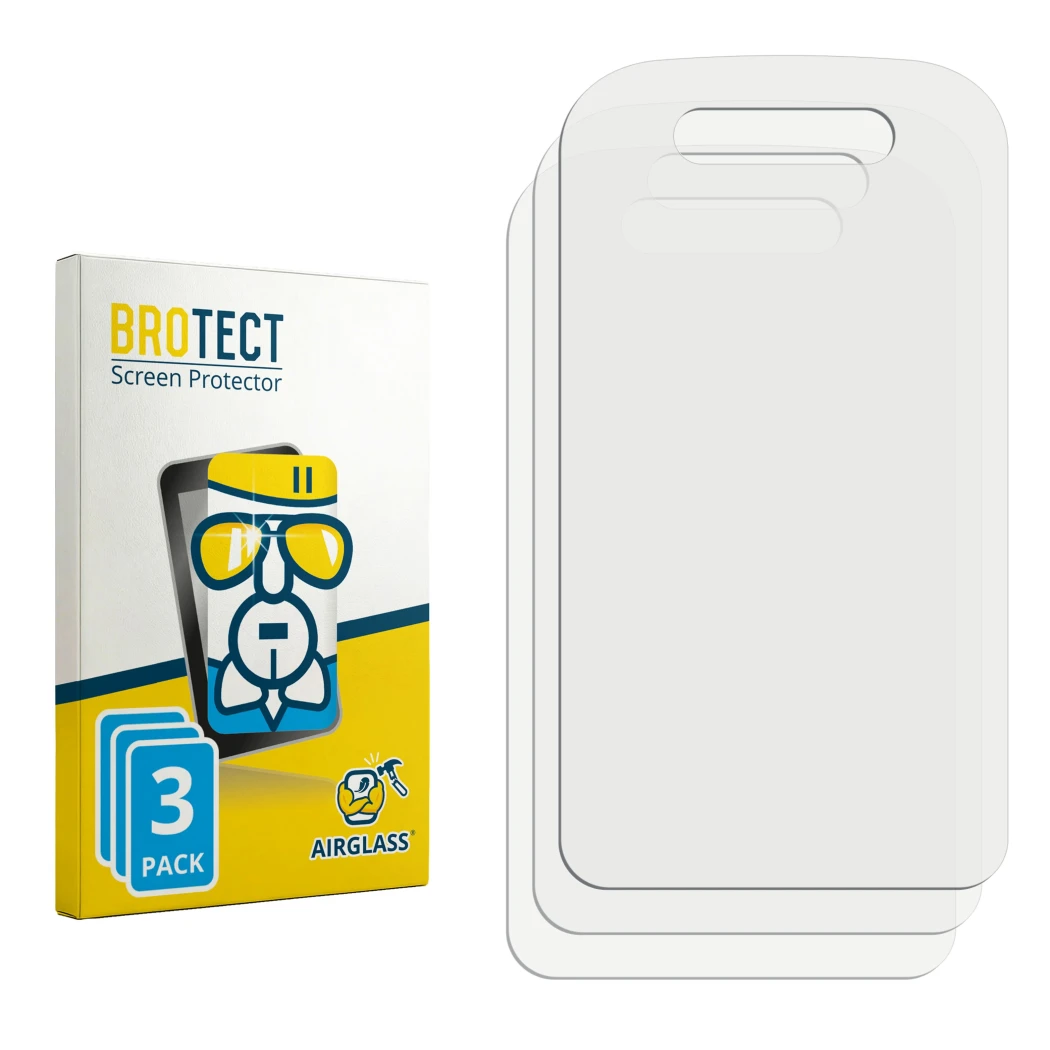 Face avant d’un emballage produit avec le logo de la marque BROTECT. À côté se trouve la protection d’écran correspondante.