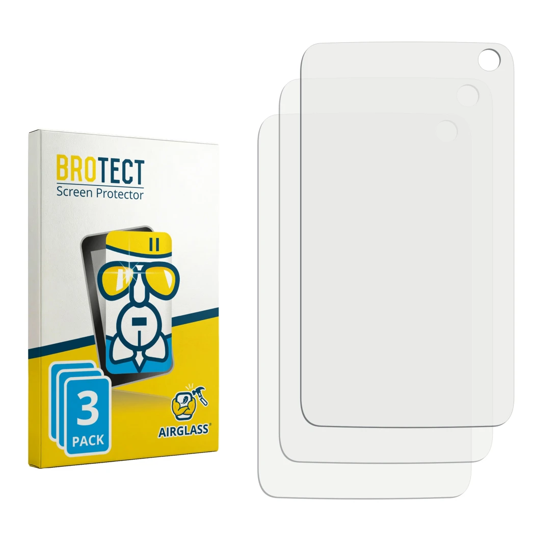 Face avant d’un emballage produit avec le logo de la marque BROTECT. À côté se trouve la protection d’écran correspondante.