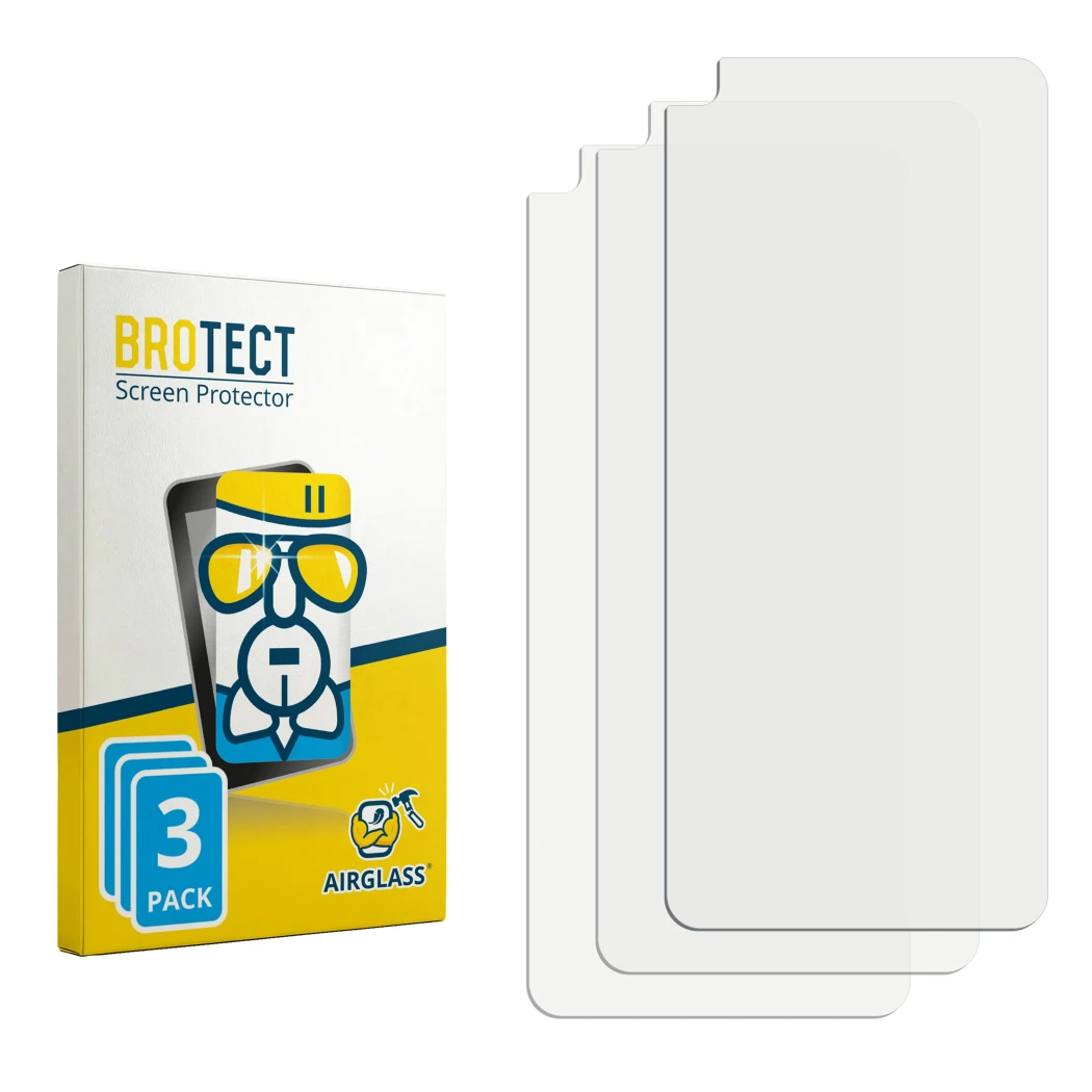Face avant d’un emballage produit avec le logo de la marque BROTECT. À côté se trouve la protection d’écran correspondante.