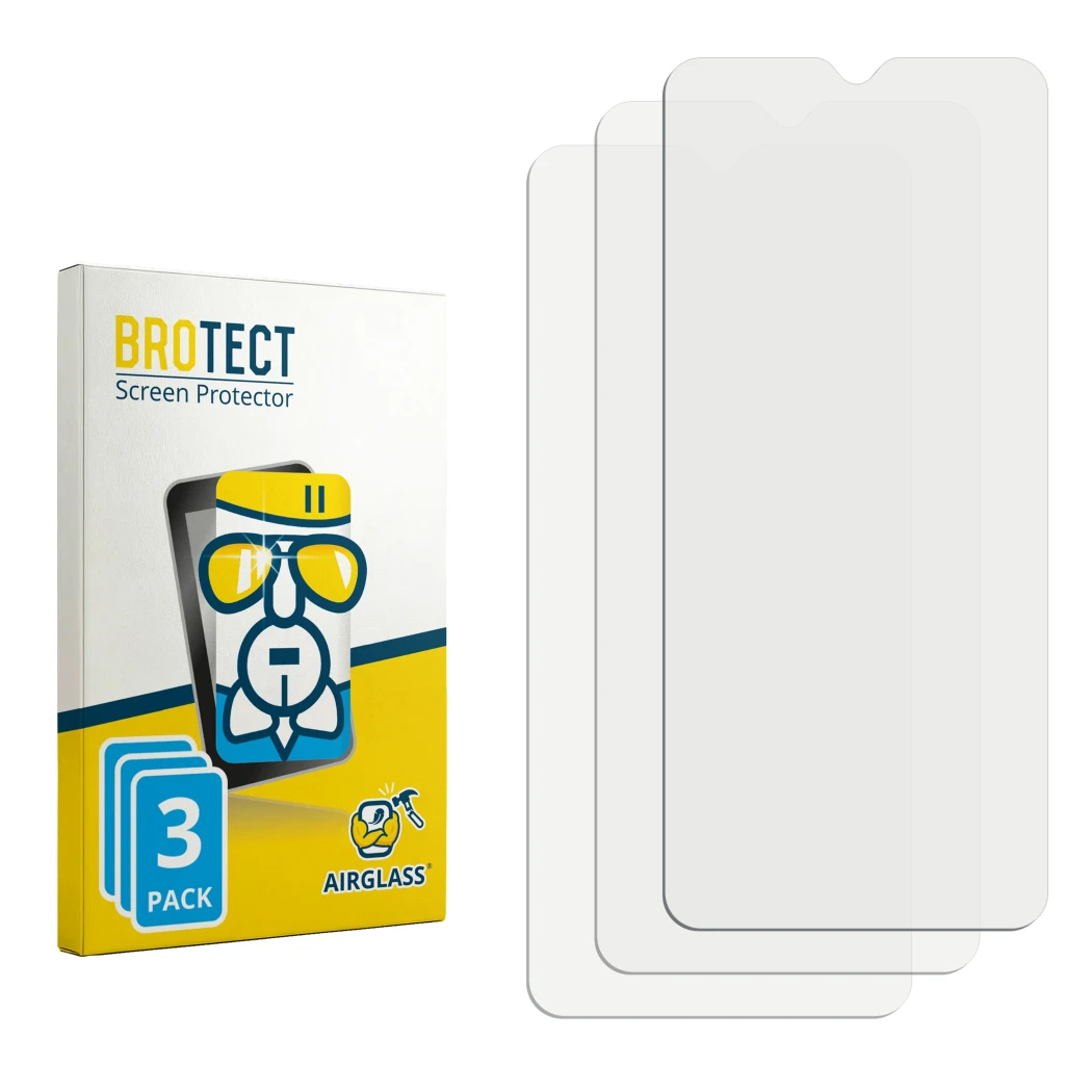 Face avant d’un emballage produit avec le logo de la marque BROTECT. À côté se trouve la protection d’écran correspondante.