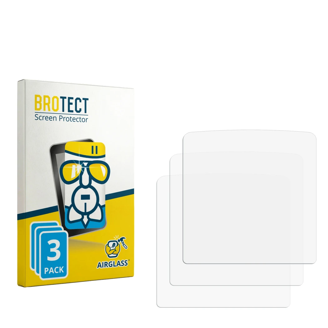 Face avant d’un emballage produit avec le logo de la marque BROTECT. À côté se trouve la protection d’écran correspondante.