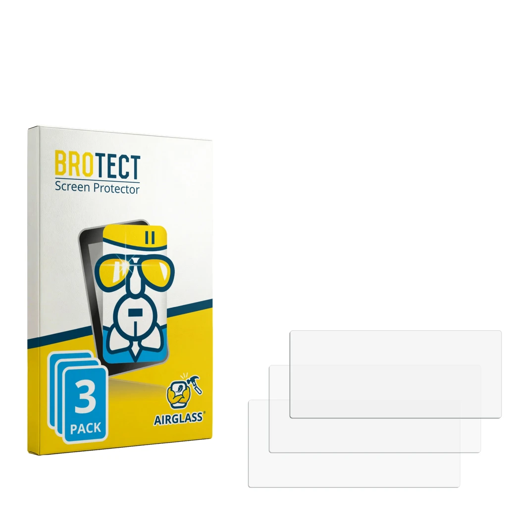 Face avant d’un emballage produit avec le logo de la marque BROTECT. À côté se trouve la protection d’écran correspondante.