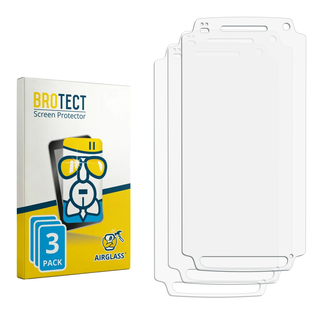 Face avant d’un emballage produit avec le logo de la marque BROTECT. À côté se trouve la protection d’écran correspondante.