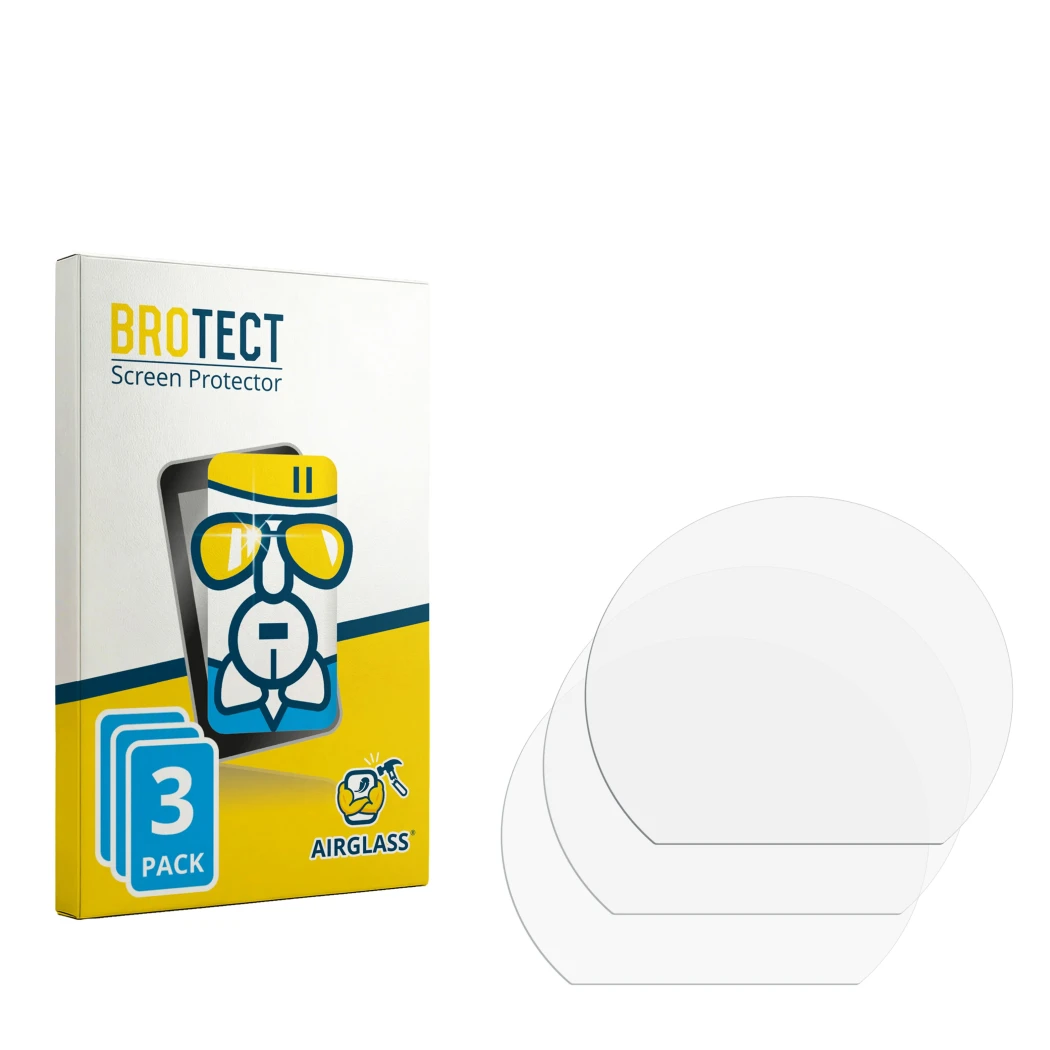 Face avant d’un emballage produit avec le logo de la marque BROTECT. À côté se trouve la protection d’écran correspondante.