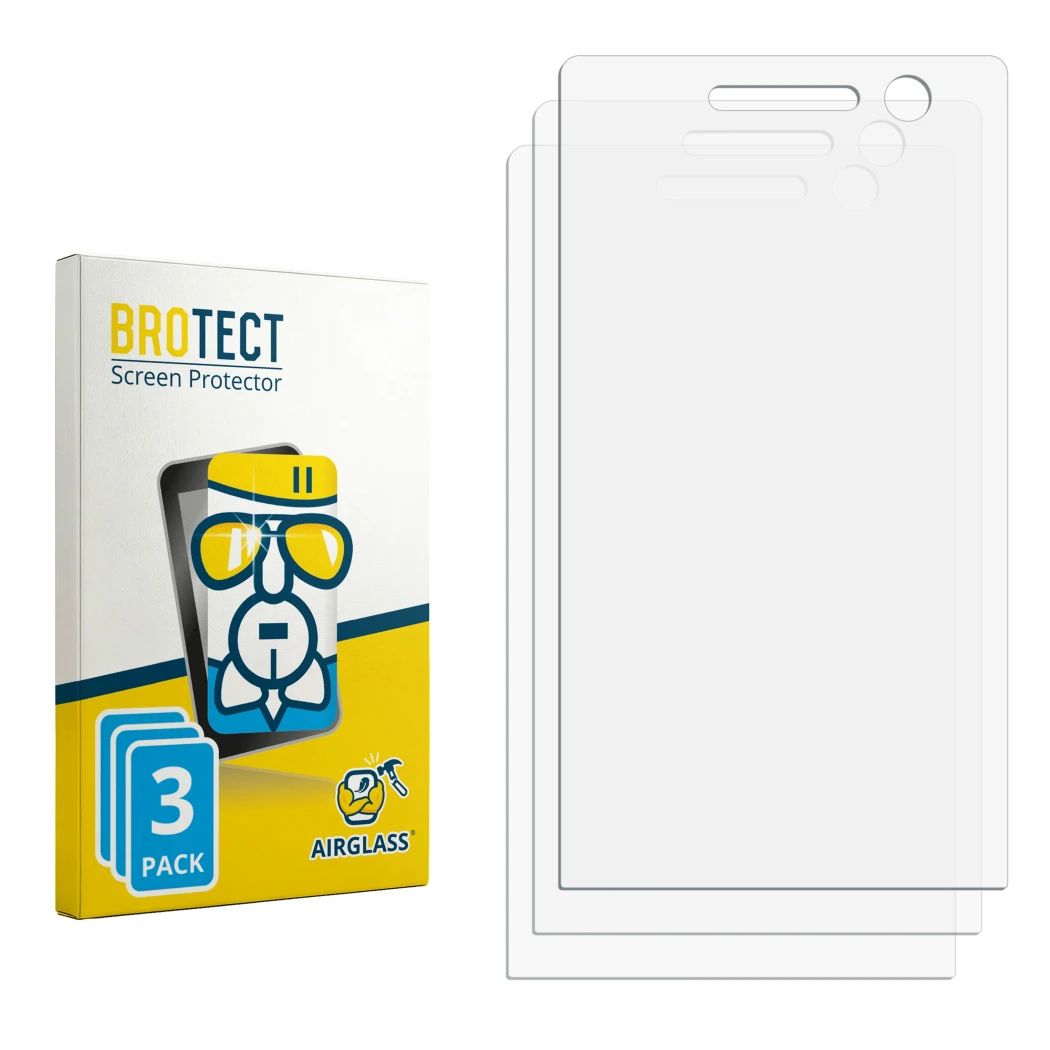 Face avant d’un emballage produit avec le logo de la marque BROTECT. À côté se trouve la protection d’écran correspondante.
