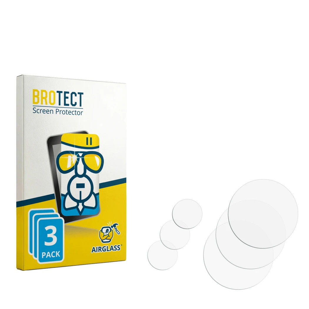 Face avant d’un emballage produit avec le logo de la marque BROTECT. À côté se trouve la protection d’écran correspondante.