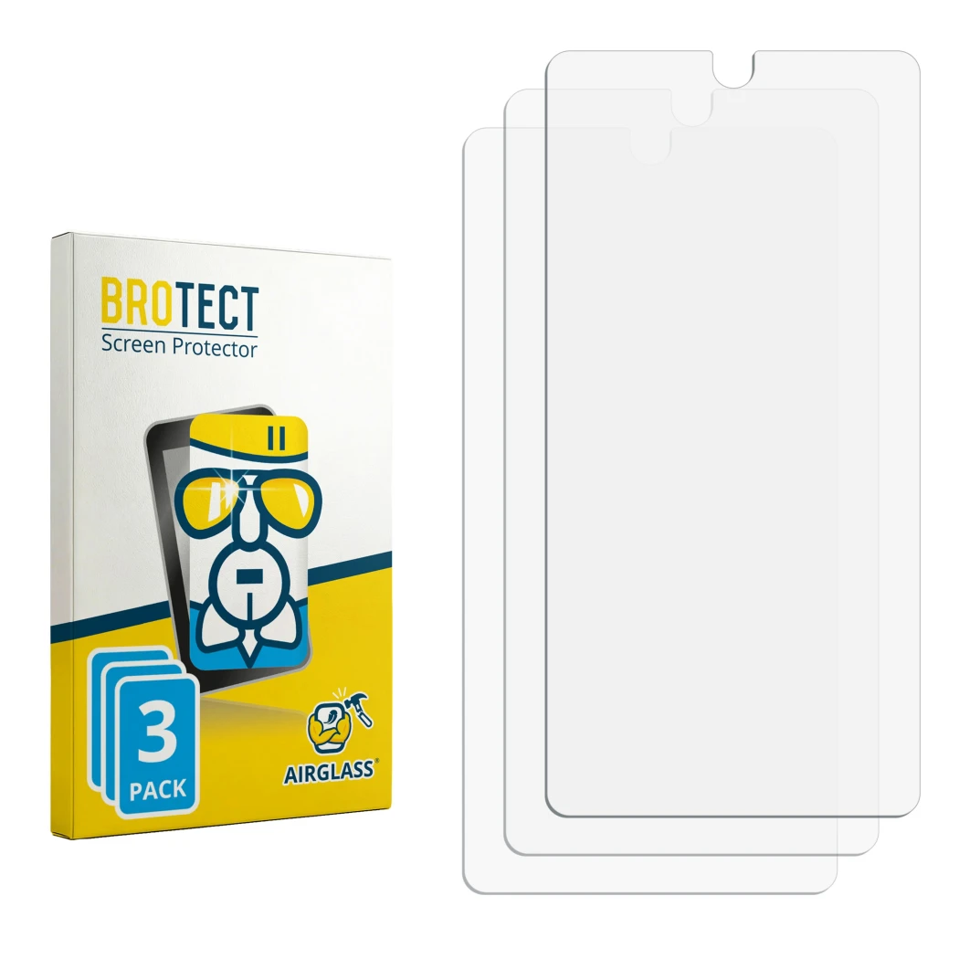 Face avant d’un emballage produit avec le logo de la marque BROTECT. À côté se trouve la protection d’écran correspondante.