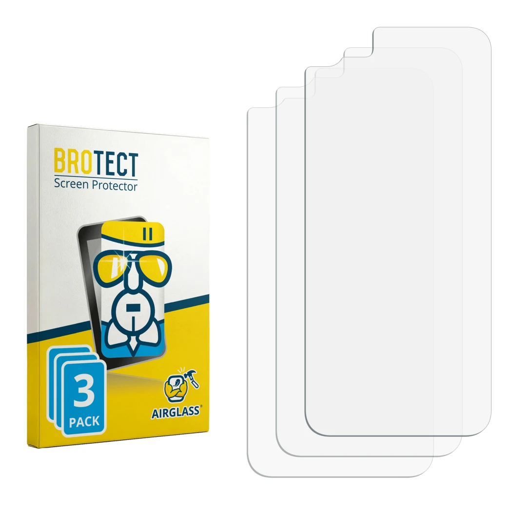 Face avant d’un emballage produit avec le logo de la marque BROTECT. À côté se trouve la protection d’écran correspondante.