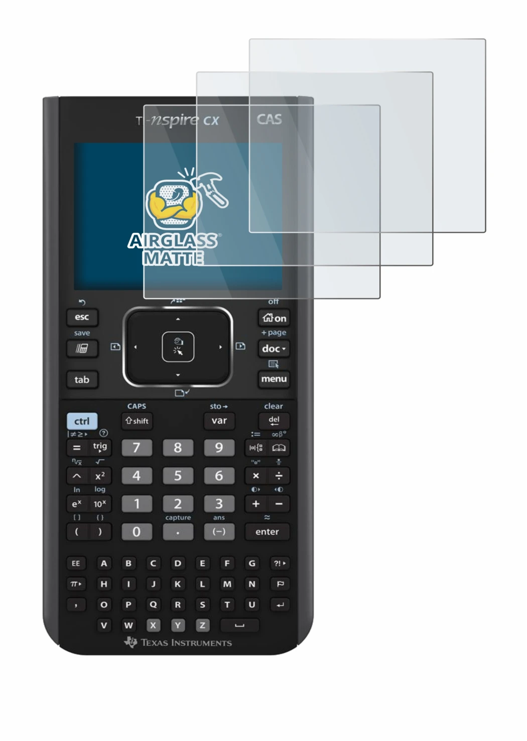 Image de l'appareil Texas Instruments Nspire CX CAS avec une grande variété de protections d'écran.