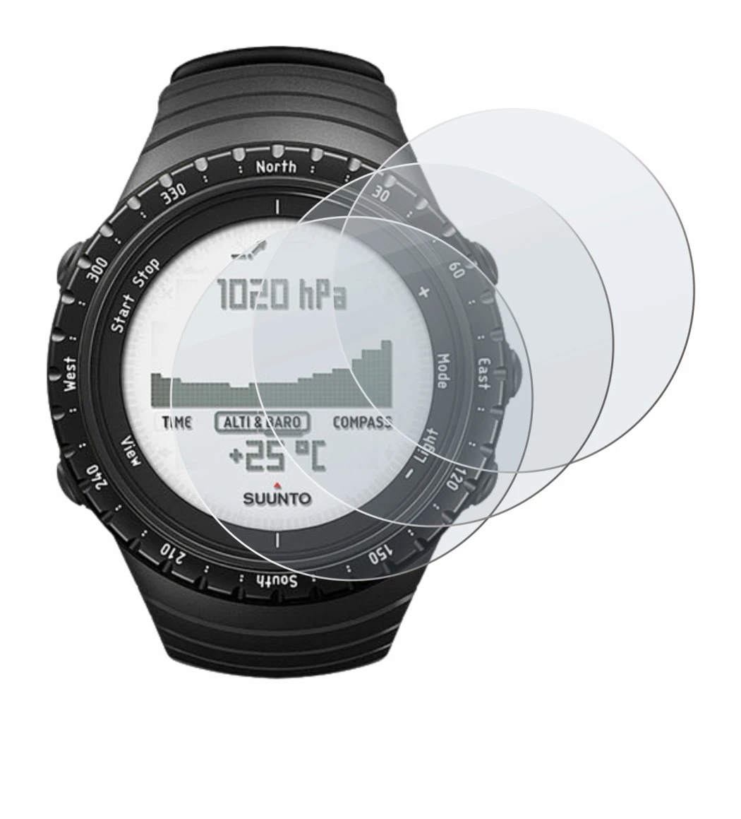 Image de l'appareil Suunto Core Regular Black avec une grande variété de protections d'écran.