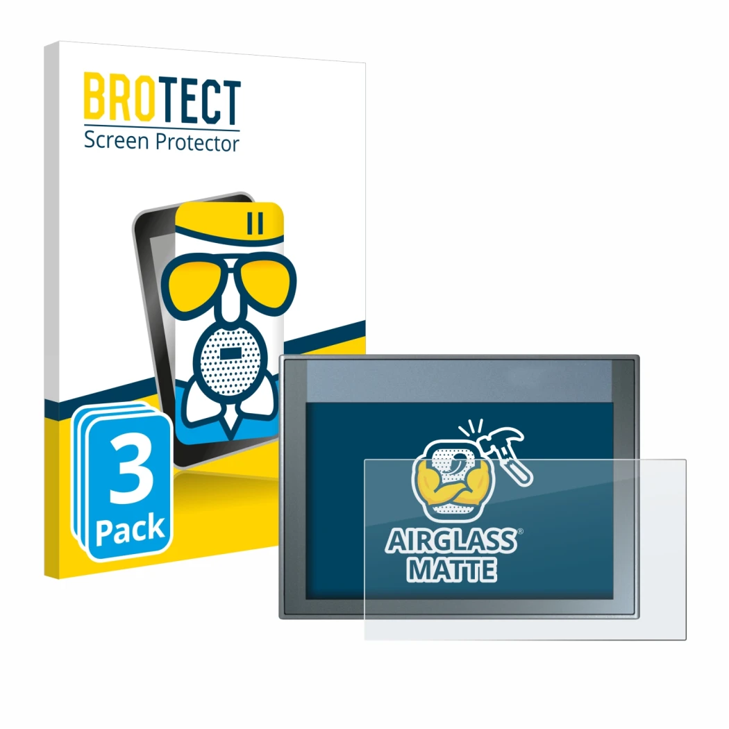 Face avant d’un emballage produit avec le logo de la marque BROTECT. À côté, l’appareil Siemens Simatic HMI KTP 700 Basic est 