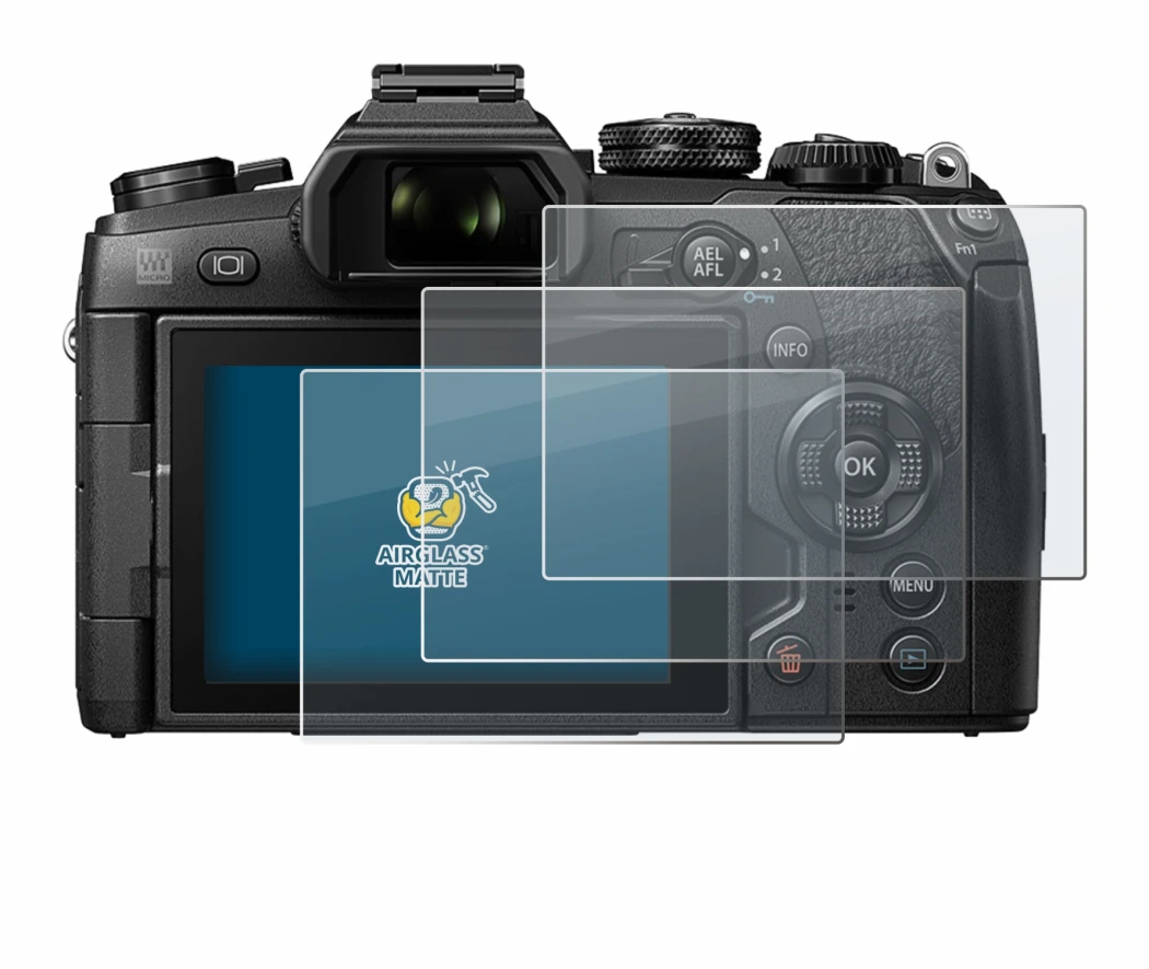 Image de l'appareil Olympus OM-D E-M1 Mark II avec une grande variété de protections d'écran.