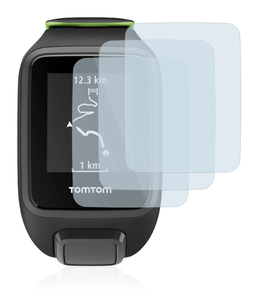 Image de l'appareil TomTom Runner 3 avec une grande variété de protections d'écran.