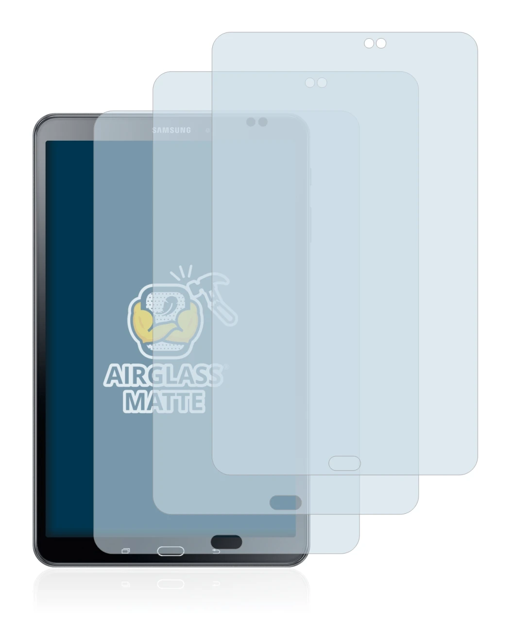 Image de l'appareil Samsung Galaxy Tab A 10.1 2016 avec une grande variété de protections d'écran.