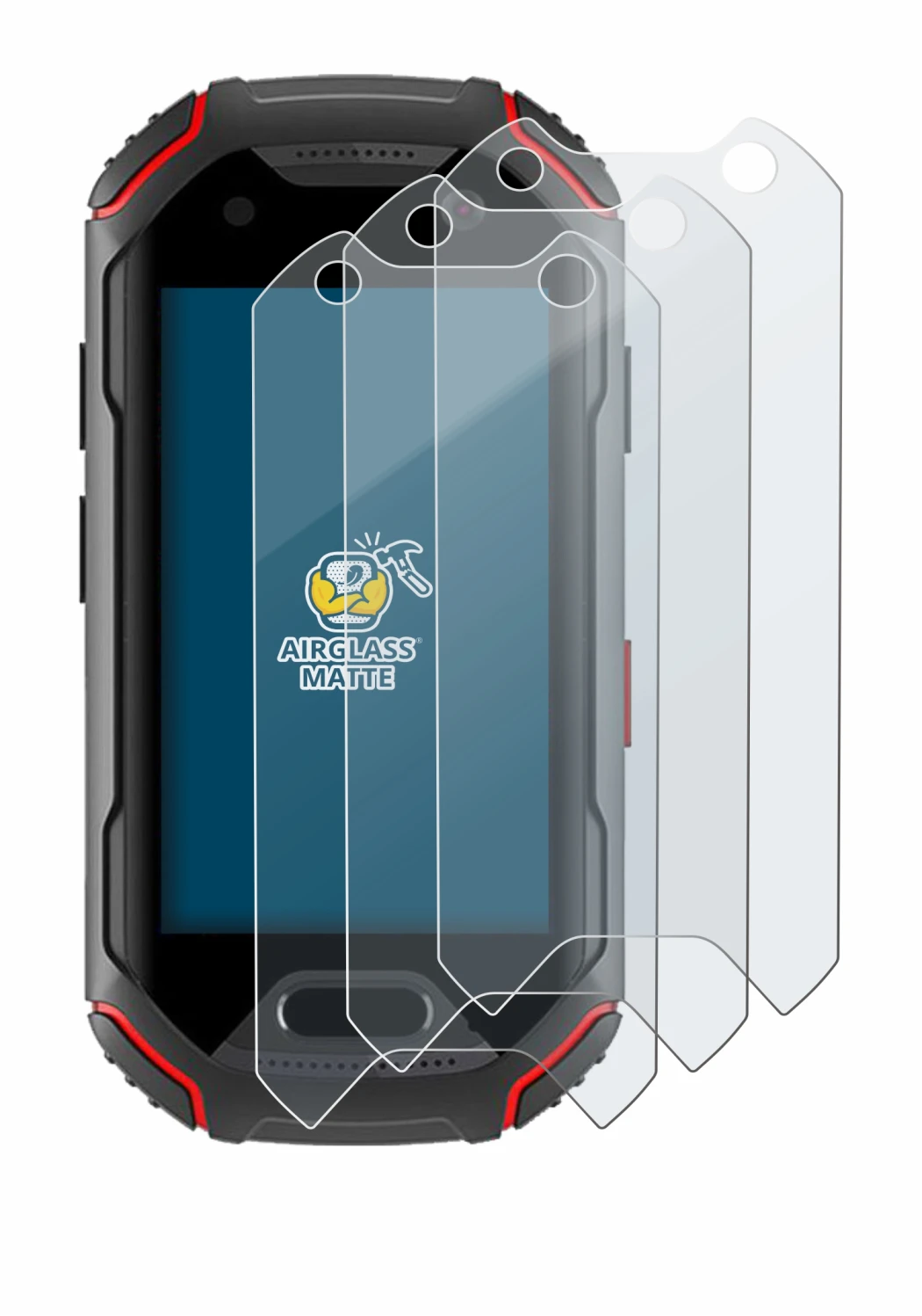 Image de l'appareil Unihertz Atom avec une grande variété de protections d'écran.