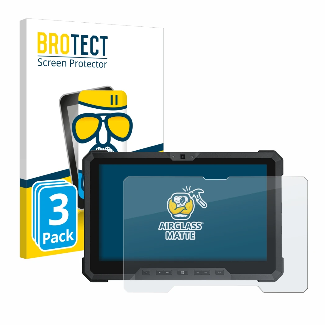 Face avant d’un emballage produit avec le logo de la marque BROTECT. À côté, l’appareil Dell Latitude 12 Rugged 7212 est repré
