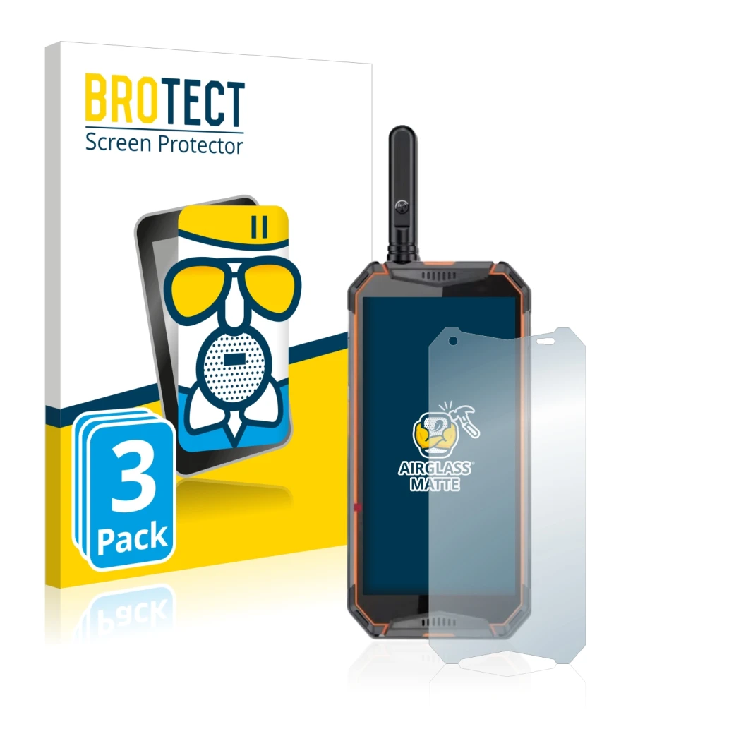 Face avant d’un emballage produit avec le logo de la marque BROTECT. À côté, l’appareil Ulefone Armor 3w est représenté avec l