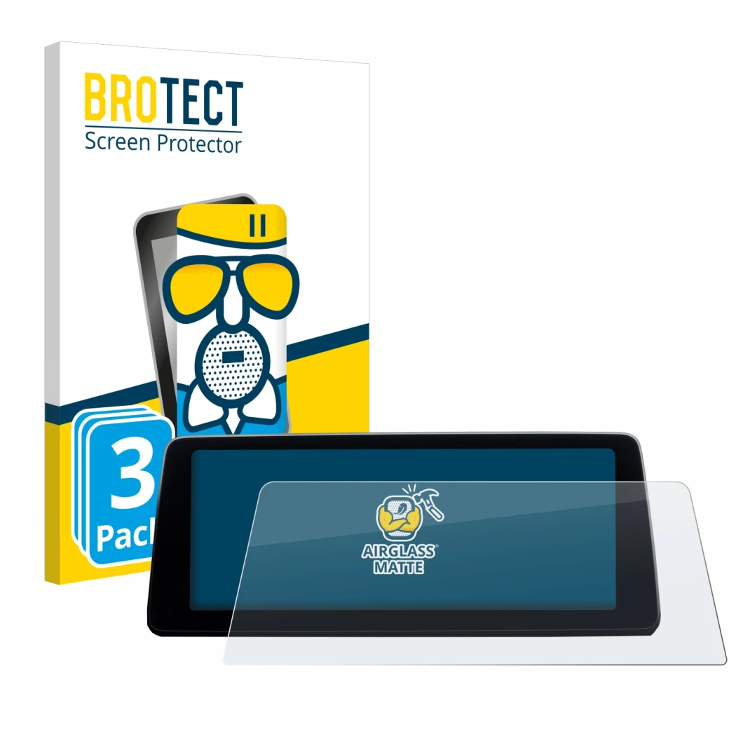 Face avant d’un emballage produit avec le logo de la marque BROTECT. À côté, l’appareil BMW 7 G11 2016-2018 Infotainment Syste