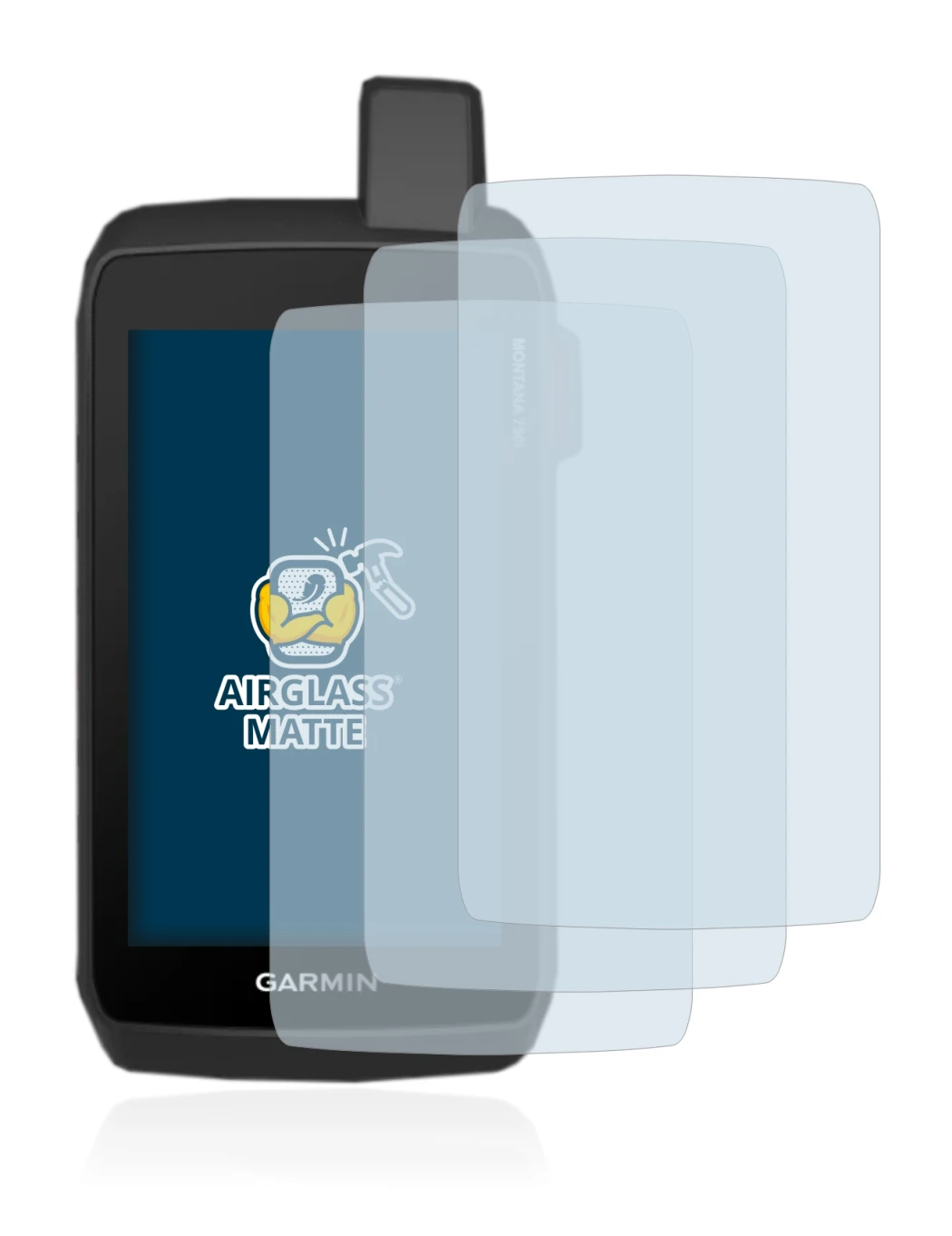 Image de l'appareil Garmin Montana 750i avec une grande variété de protections d'écran.