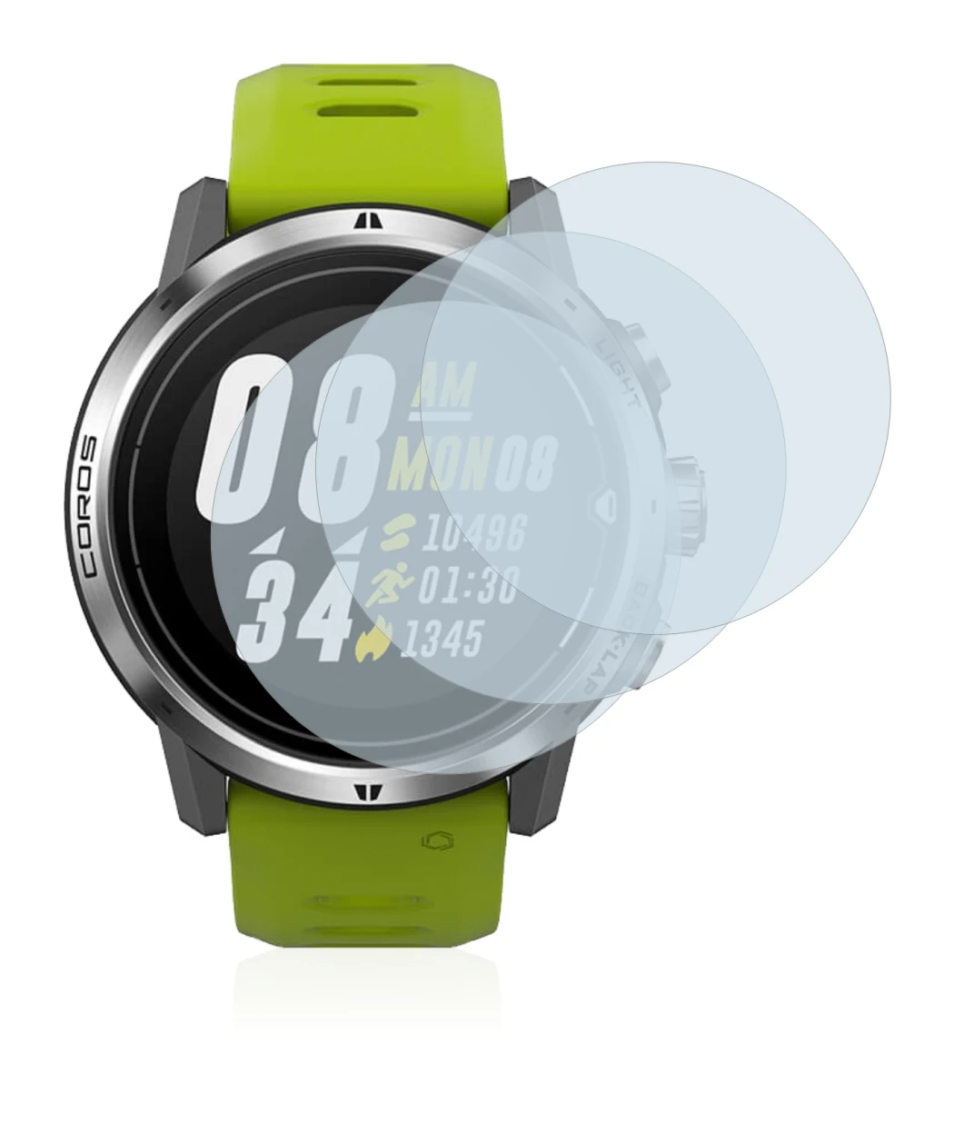 Image de l'appareil Coros Apex Pro avec une grande variété de protections d'écran.