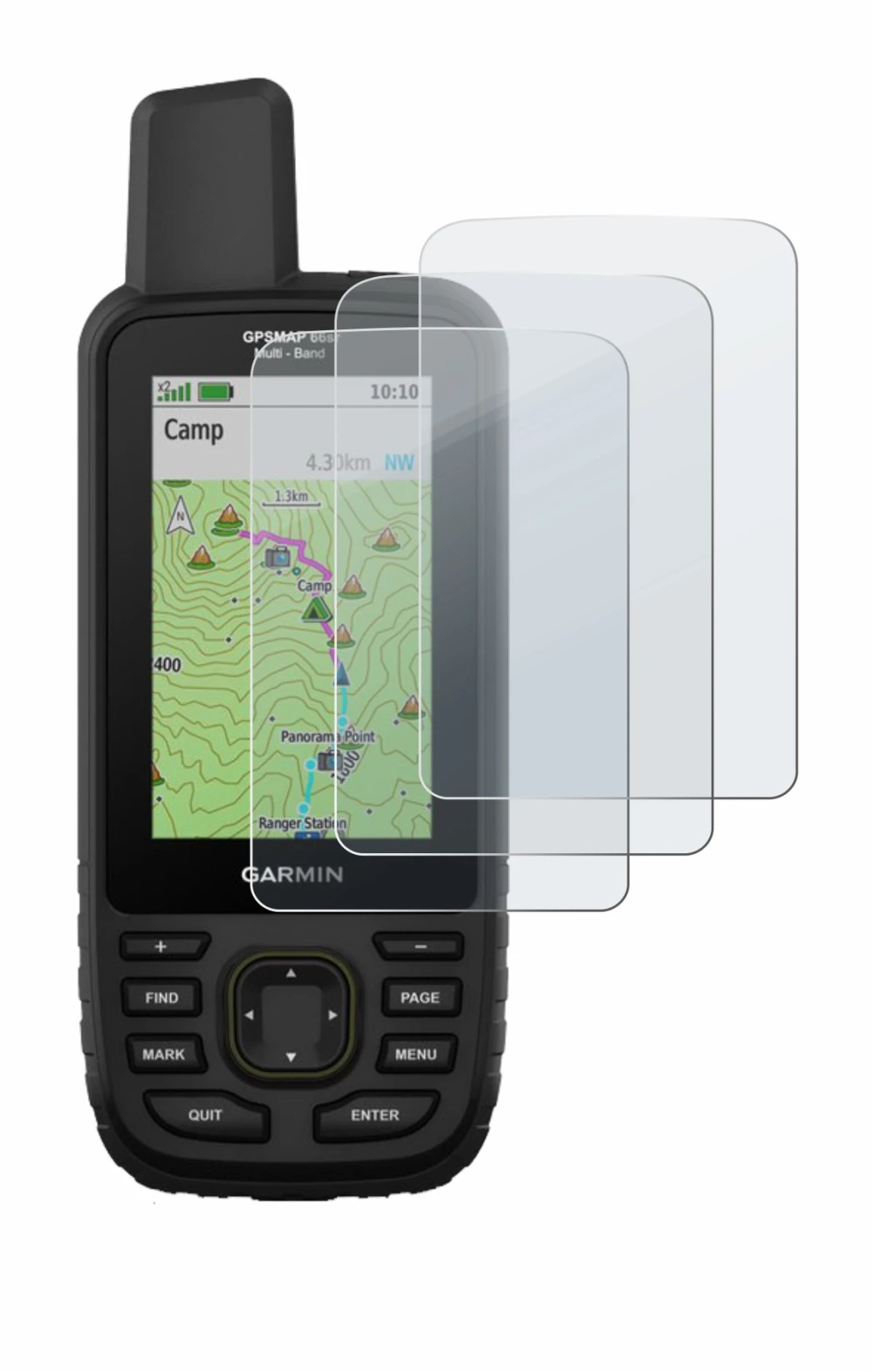 Image de l'appareil Garmin GPSMAP 66sr avec une grande variété de protections d'écran.