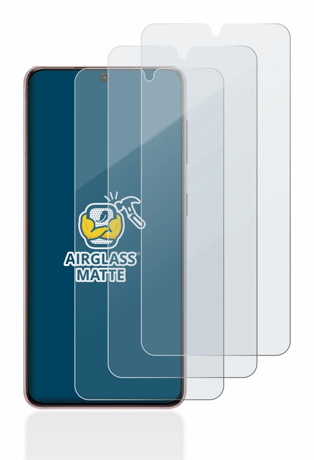 Image de l'appareil Samsung Galaxy S21 5G avec une grande variété de protections d'écran.