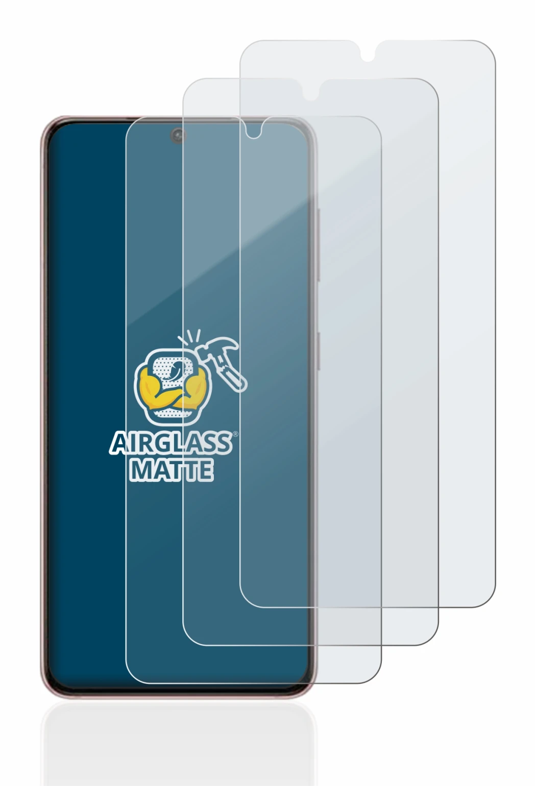 Image de l'appareil Samsung Galaxy S21 avec une grande variété de protections d'écran.