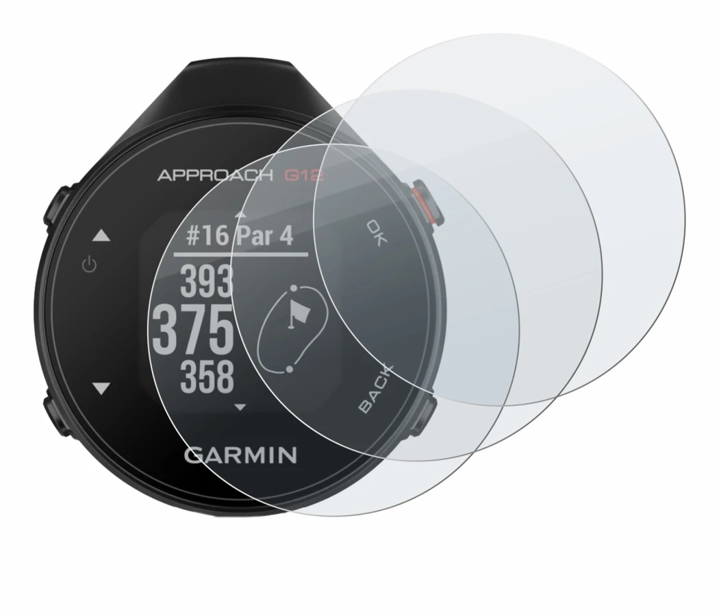 Image de l'appareil Garmin Approach G12 avec une grande variété de protections d'écran.