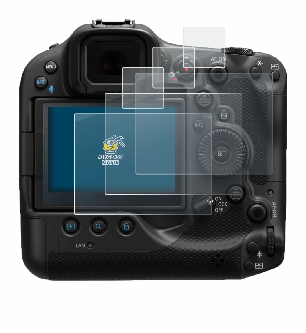 Image de l'appareil Canon EOS R3 avec une grande variété de protections d'écran.