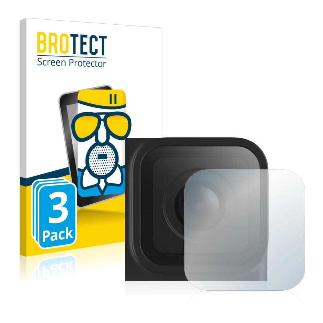 Face avant d’un emballage produit avec le logo de la marque BROTECT. À côté, l’appareil GoPro Hero 10 Black Lentille (Caisse) 