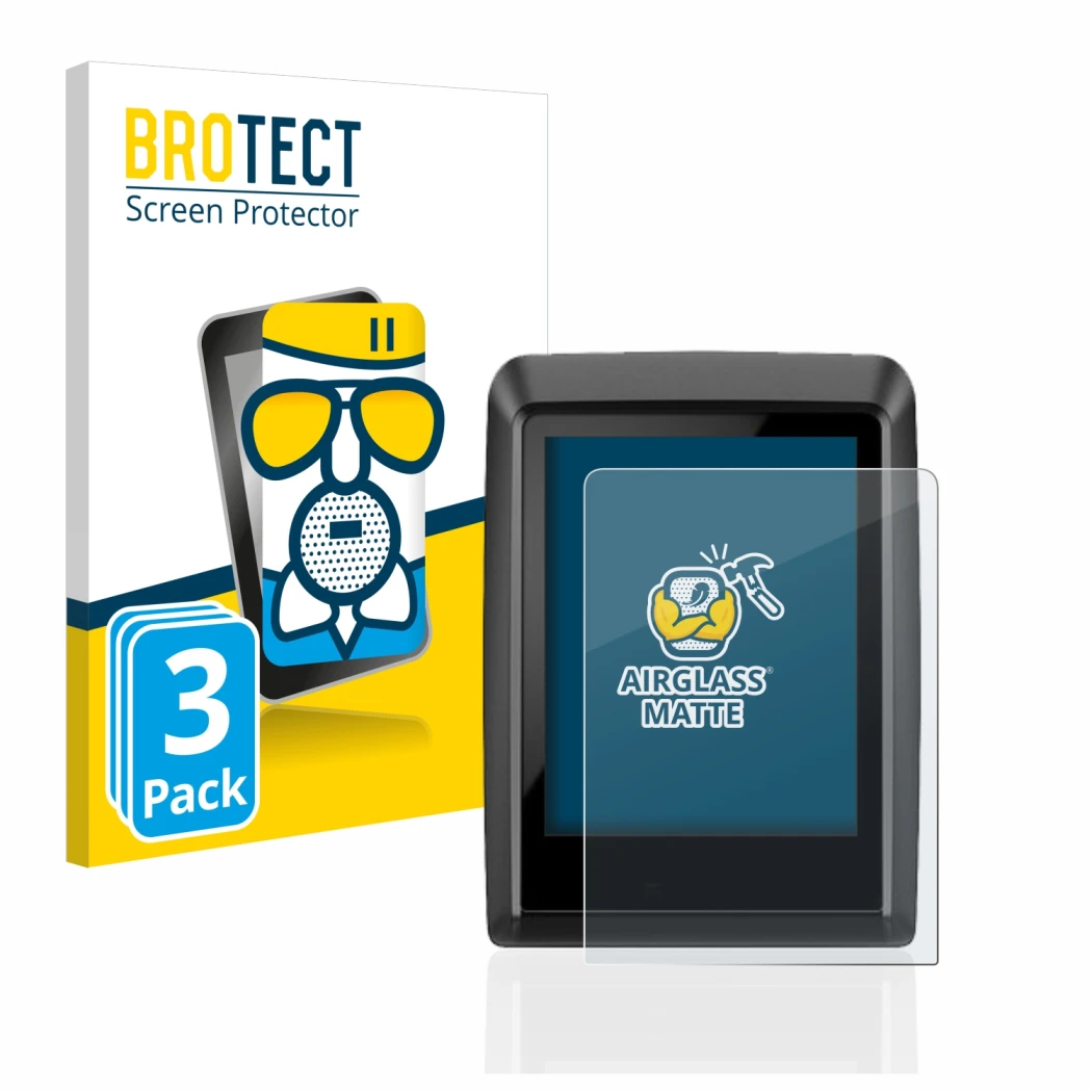 Face avant d’un emballage produit avec le logo de la marque BROTECT. À côté, l’appareil Bosch Kiox 300 est représenté avec la