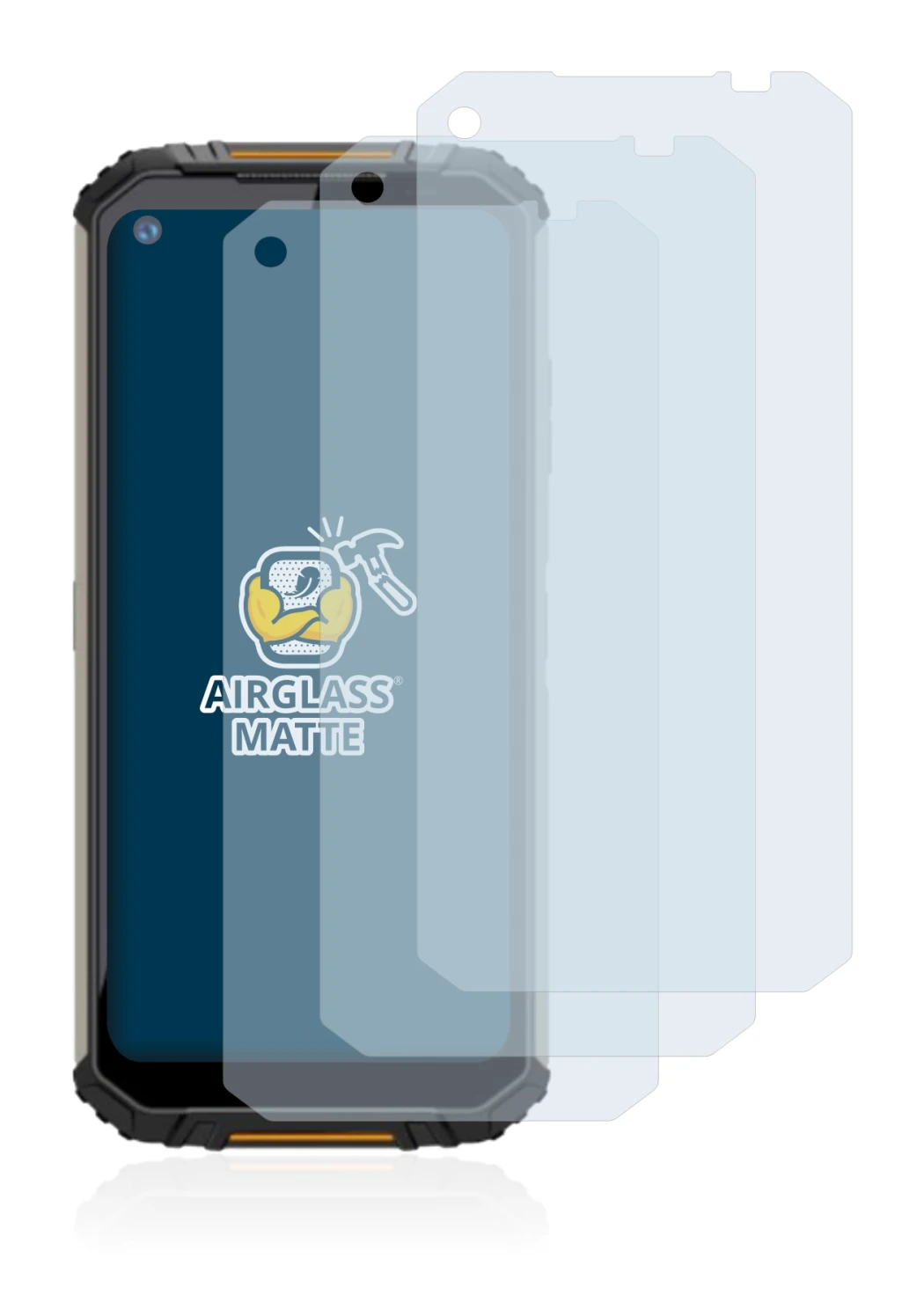 Image de l'appareil Oukitel WP16 avec une grande variété de protections d'écran.