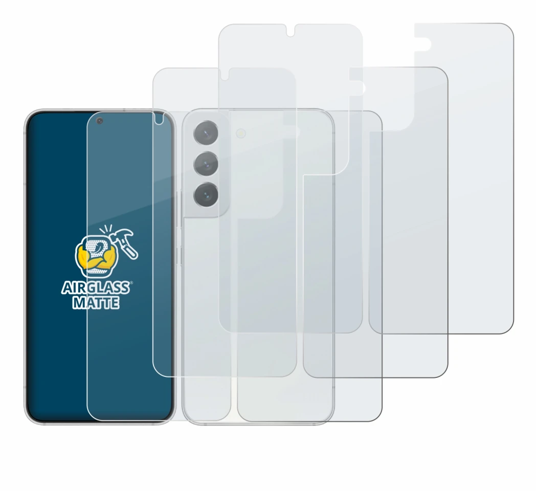 Image de l'appareil Samsung Galaxy S22 5G (Avant+Arrière) avec une grande variété de protections d'écran.