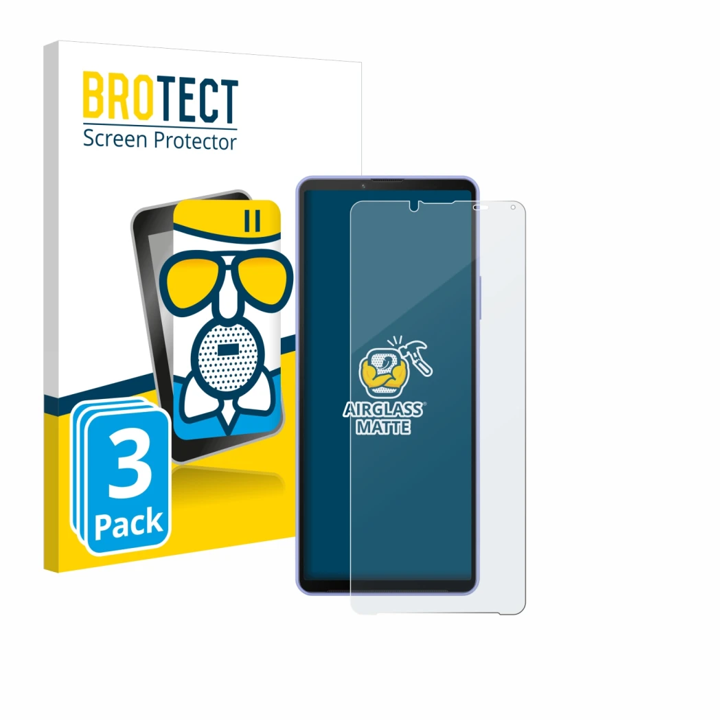 Face avant d’un emballage produit avec le logo de la marque BROTECT. À côté, l’appareil Sony Xperia 10 IV est représenté avec