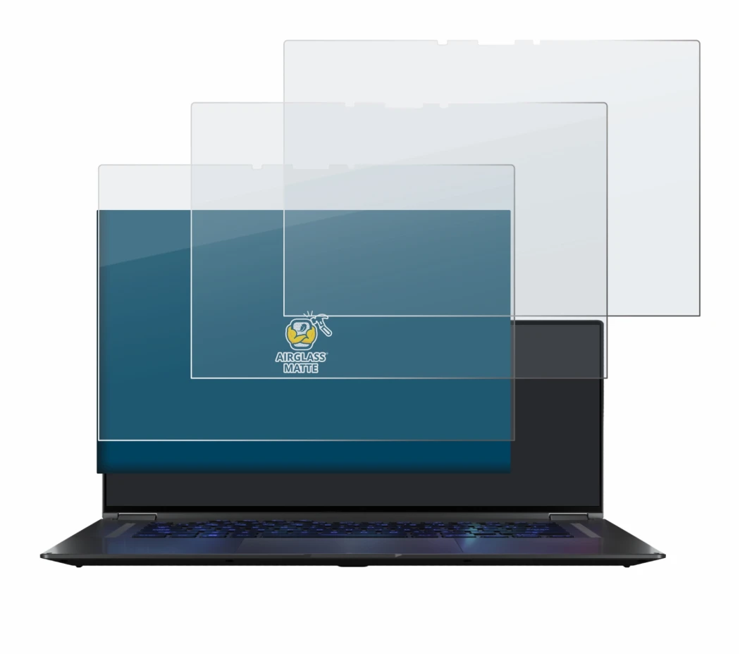 Image de l'appareil ASUS ROG Flow X16 avec une grande variété de protections d'écran.