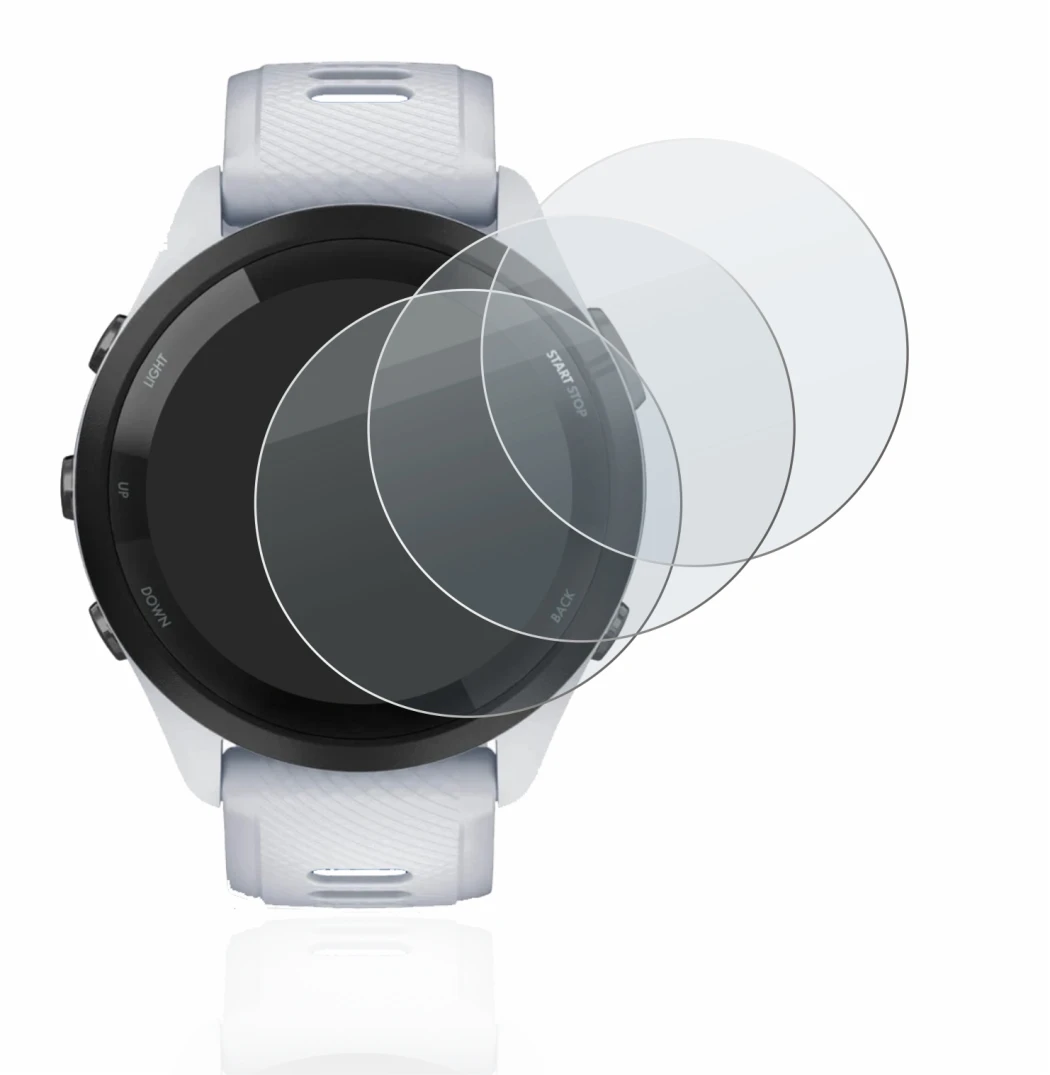 Image de l'appareil Garmin Forerunner 265 (46 mm) avec une grande variété de protections d'écran.
