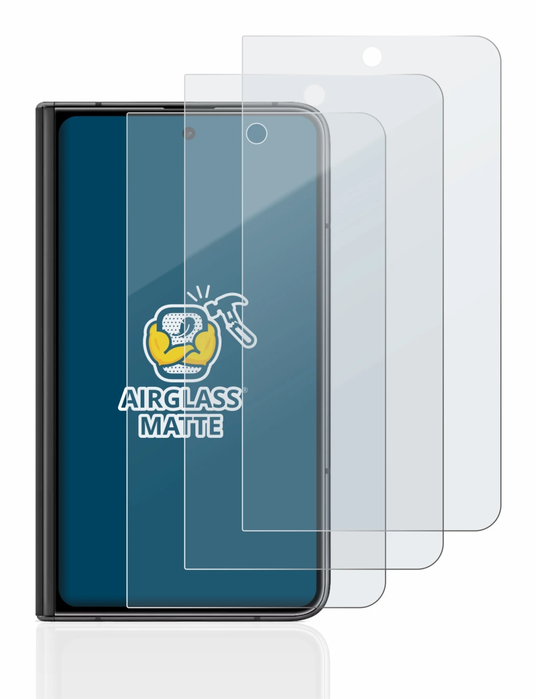 Image de l'appareil Google Pixel Fold (Affichage externe) avec une grande variété de protections d'écran.